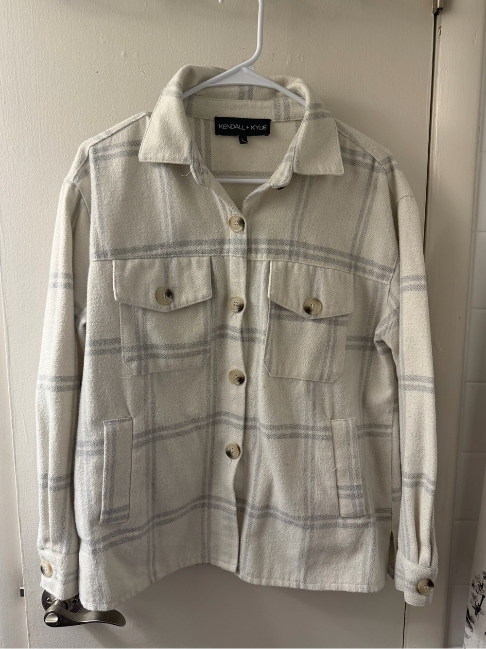 Kendall & Kylie Ivory Plaid Utility Shacket